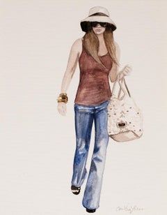 Courtney Incognito 012. Woman wearing blue jeans. Realist gauache painting 