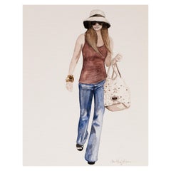 Courtney Incognito 012. Woman wearing blue jeans. Realist gauache painting