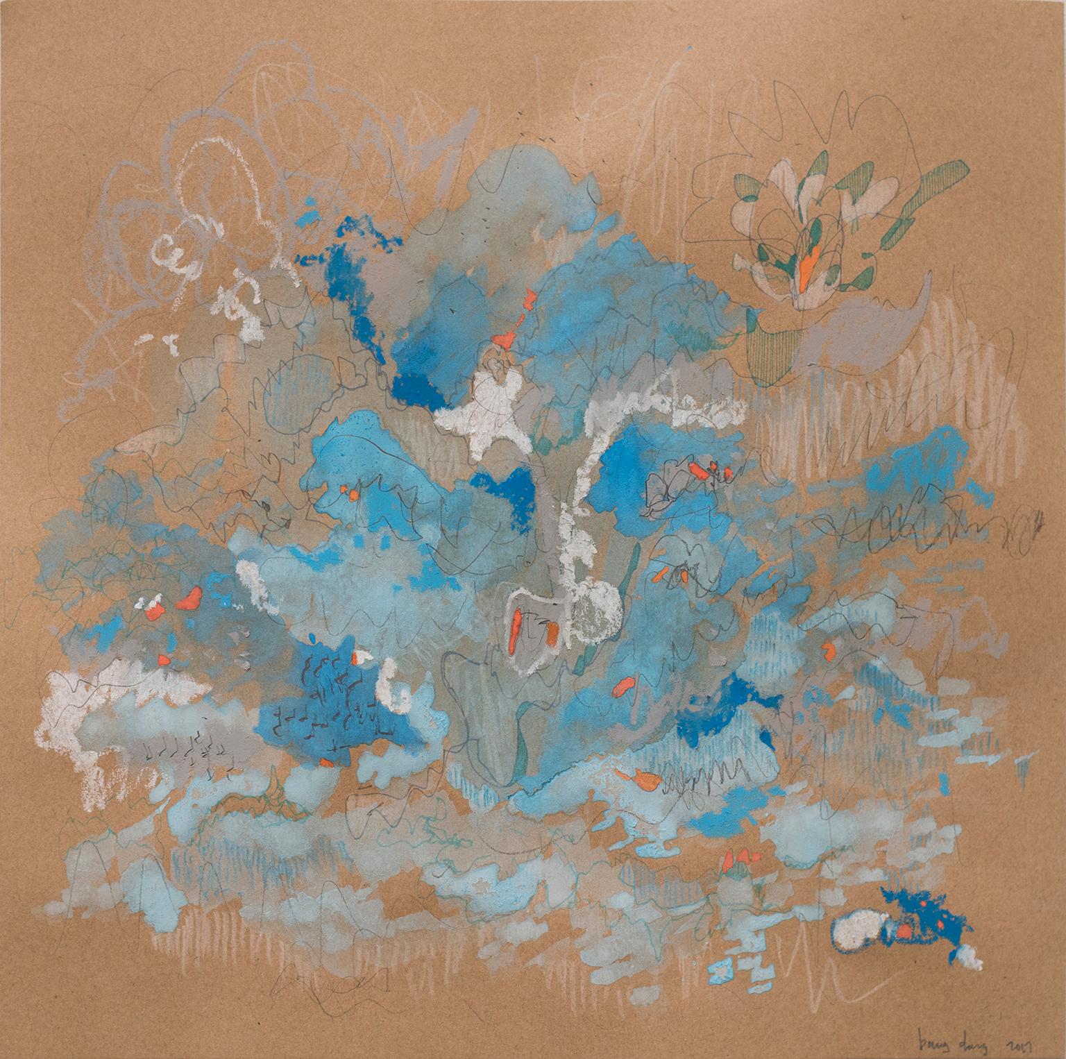 Blue Tango by Bang Dang
Watercolor, ink, graphite, color pencil, pastels and markers on brown paper.
12 x 12 inches unframed
15.25 x 15.25 x 1.75 inches with Frame. Professionally float framed with white frame and 1" mat.


Bang Dang's work is a