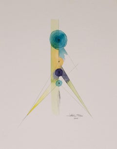 Totem 2.002 by Lori Fox. Blue, yellow abstract watercolor and graphite on paper