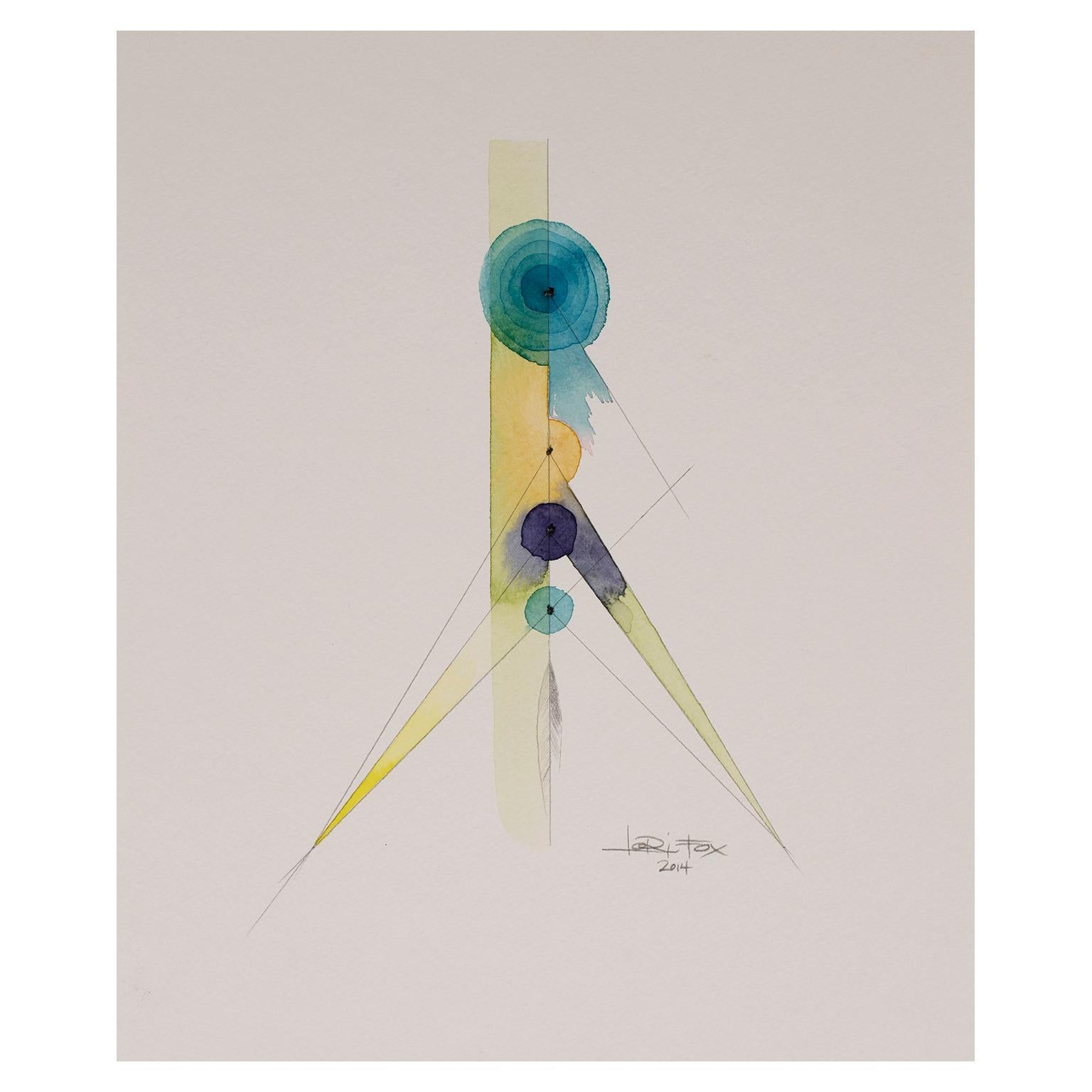 Totem 2.002 by Lori Fox. Blue, yellow abstract watercolor and graphite on paper 1