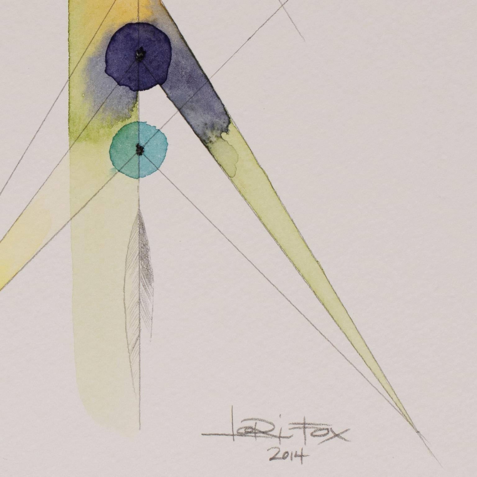 Totem 2.002 by Lori Fox. Blue, yellow abstract watercolor and graphite on paper 2