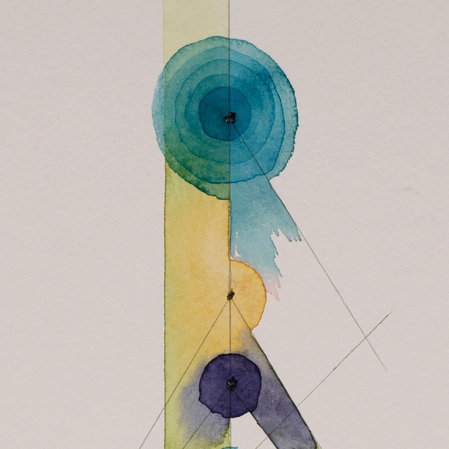 Totem 2.002 by Lori Fox. Blue, yellow abstract watercolor and graphite on paper 3