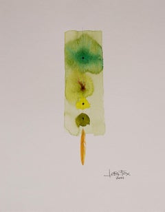 Totem 001 by Lori Fox. Green and yellow hues abstract watercolor and graphite