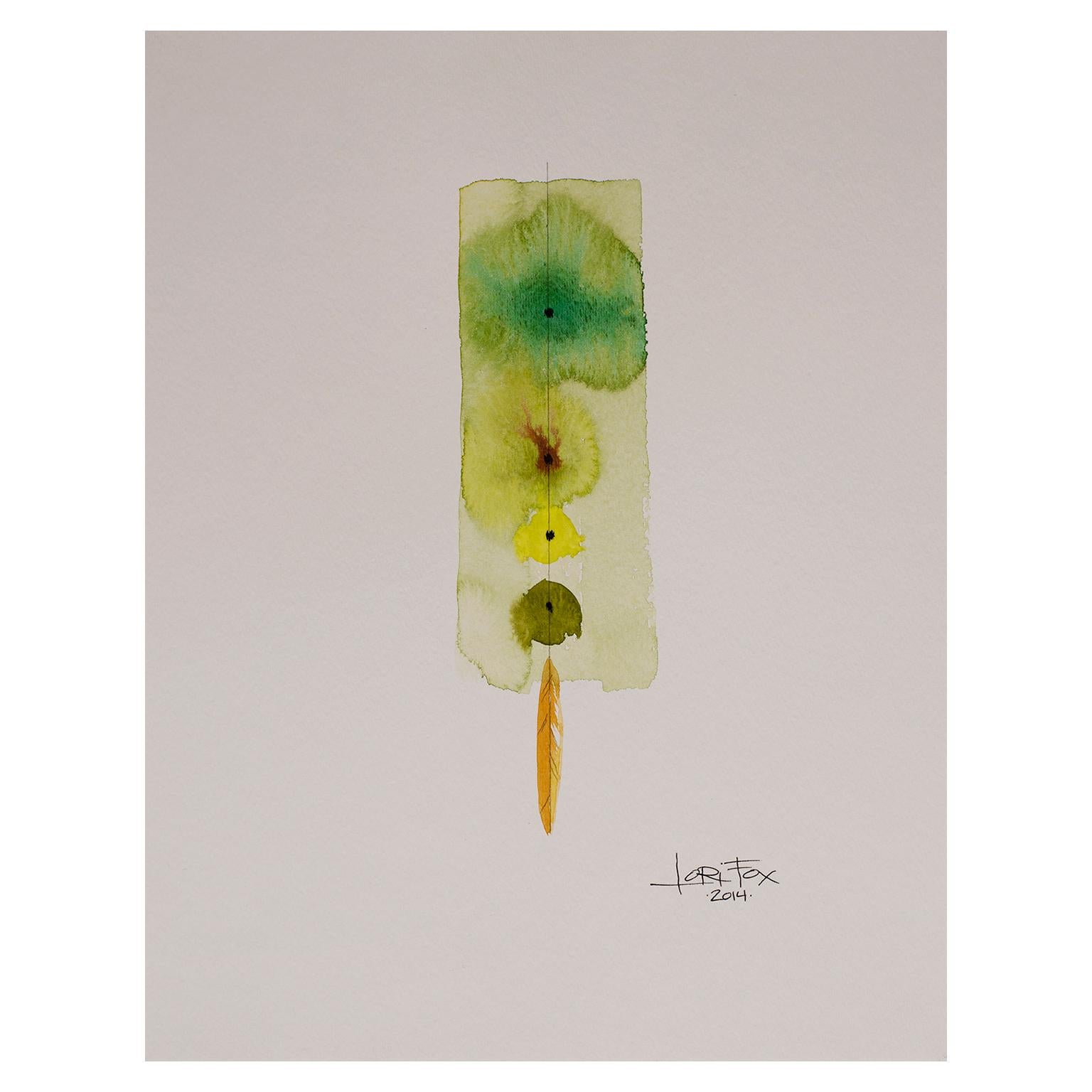 Totem 001 by Lori Fox. Green and yellow hues abstract watercolor and graphite im Angebot 1