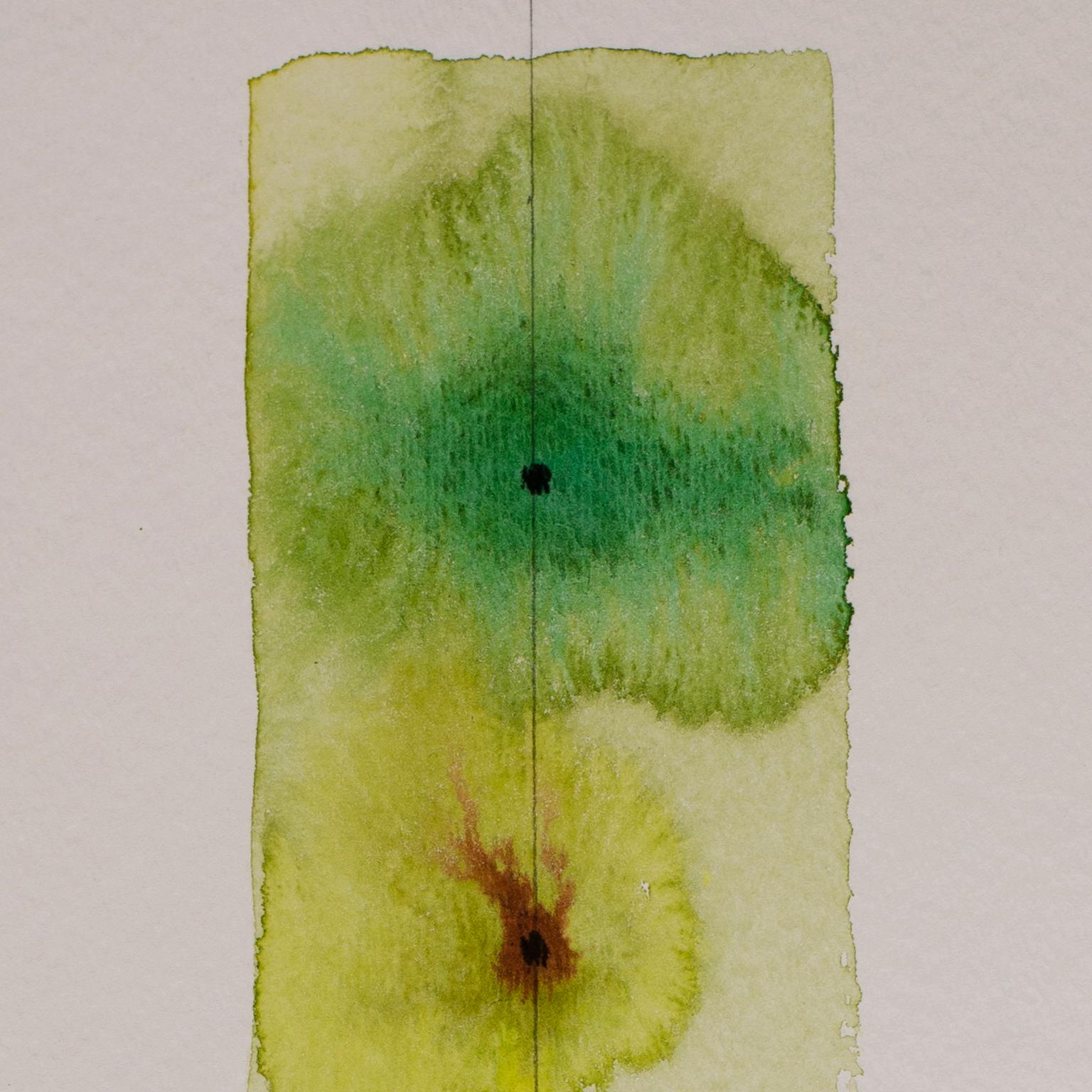 Totem 001 by Lori Fox. Green and yellow hues abstract watercolor and graphite im Angebot 2