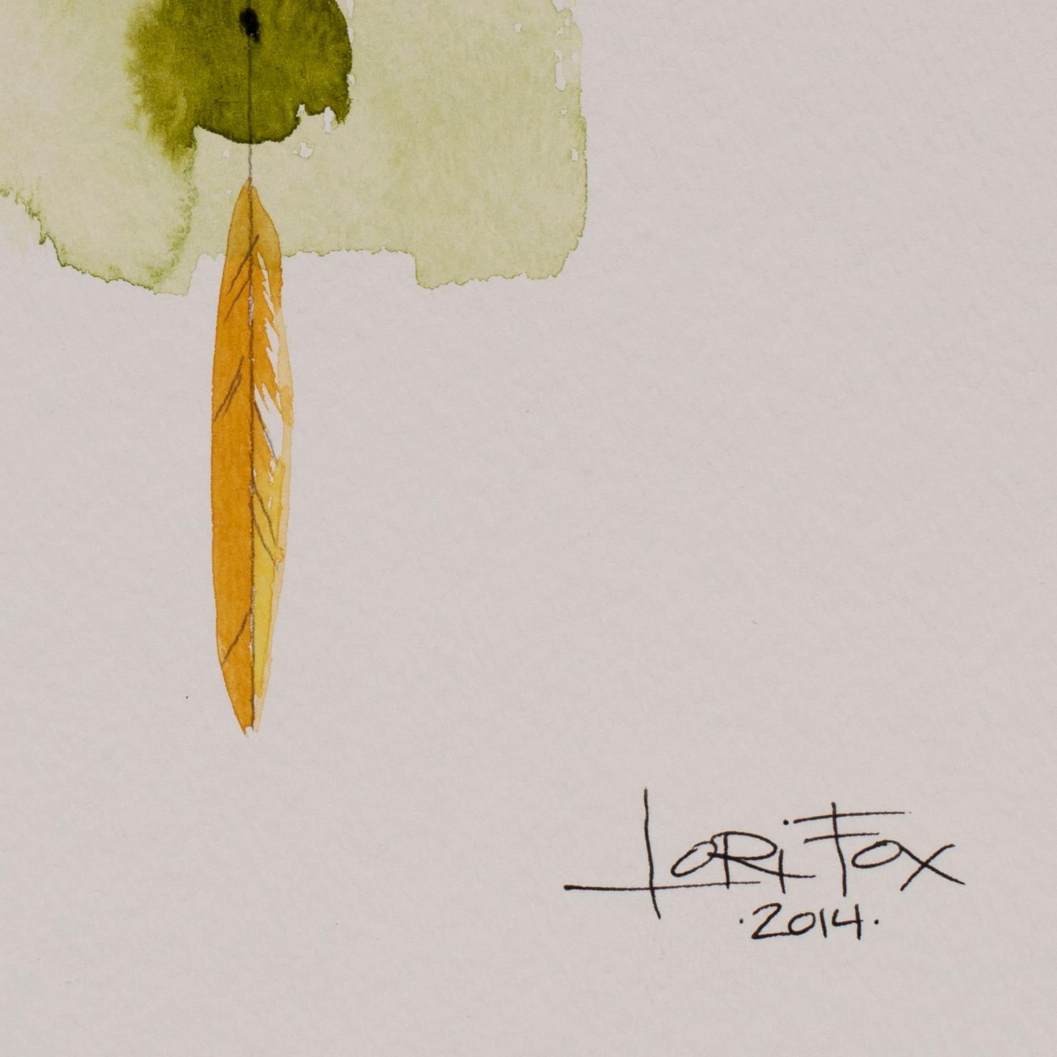 Totem 001 by Lori Fox. Green and yellow hues abstract watercolor and graphite im Angebot 3