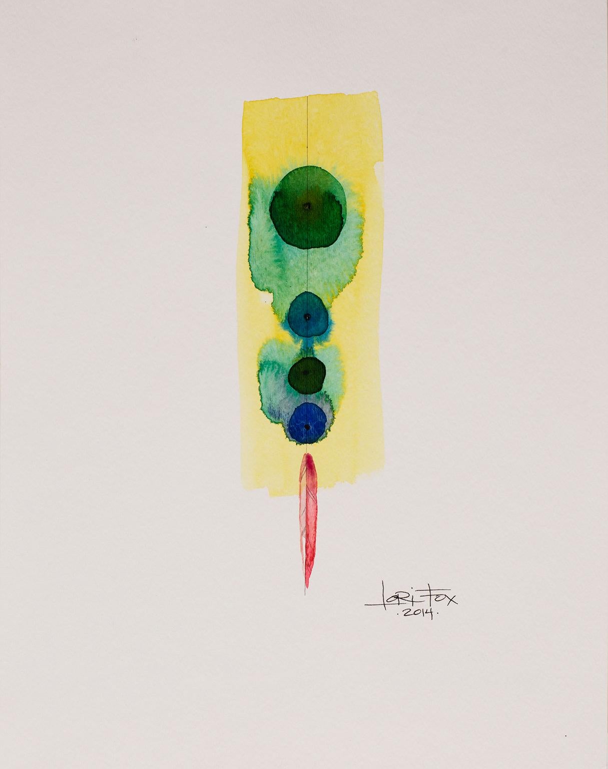 Totem 004, 2014 by Lori Fox
Watercolor and graphite on paper. 
Yellow, green, blue and red hues make this original from the Totem series by Lori Fox. 
14 x 11 inch unframed.  
Framed size is 15.25 x 12.25 x 1.75 inch (ask about framed price)

Totem: