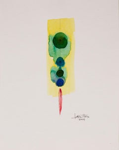 Totem 004 by Lori Fox. Yellow Green Blue and Red geometric abstract on paper