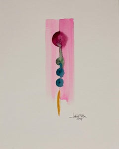 Totem 010 by Lori Fox. Abstract pink red blue black and yellow gold watercolour