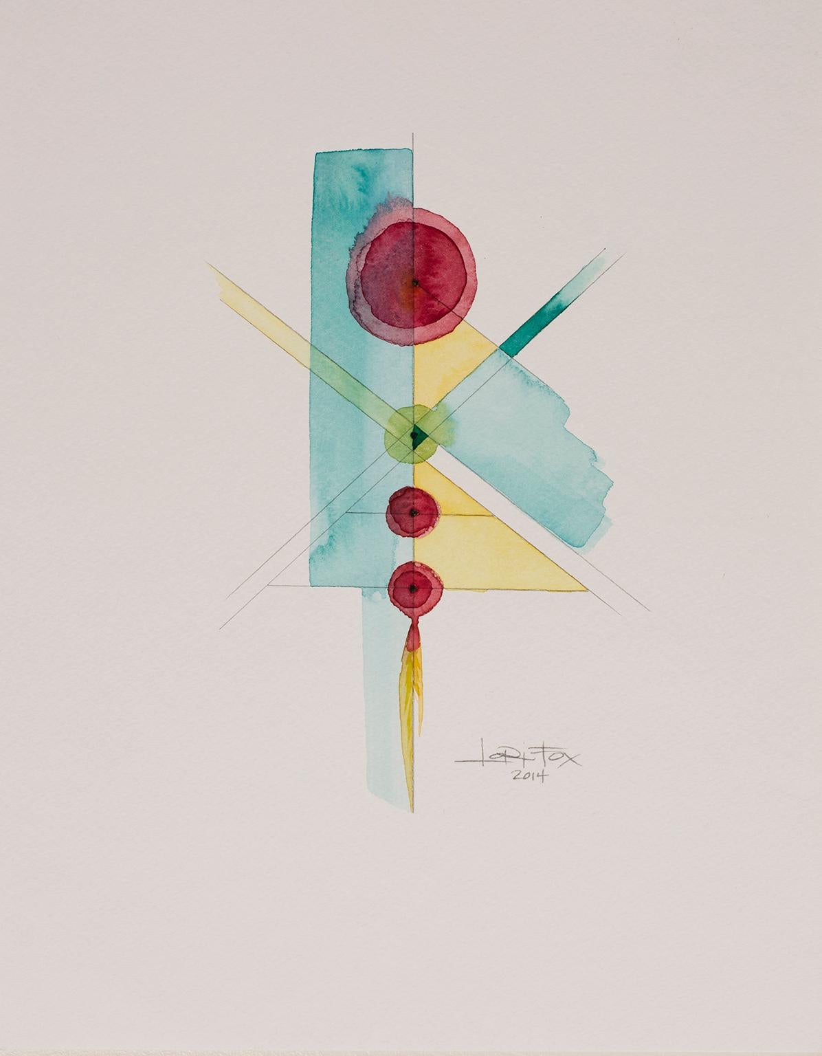 Totem 2.003, 2014 by Lori Fox
Watercolor and graphite on paper. 
14 x 11 inch unframed.  
Framed size is 15.25 x 12.25 x 1.75 inch (ask about framed price)
Light blue, red, yellow and green colors make this original from the Totem series by Lori