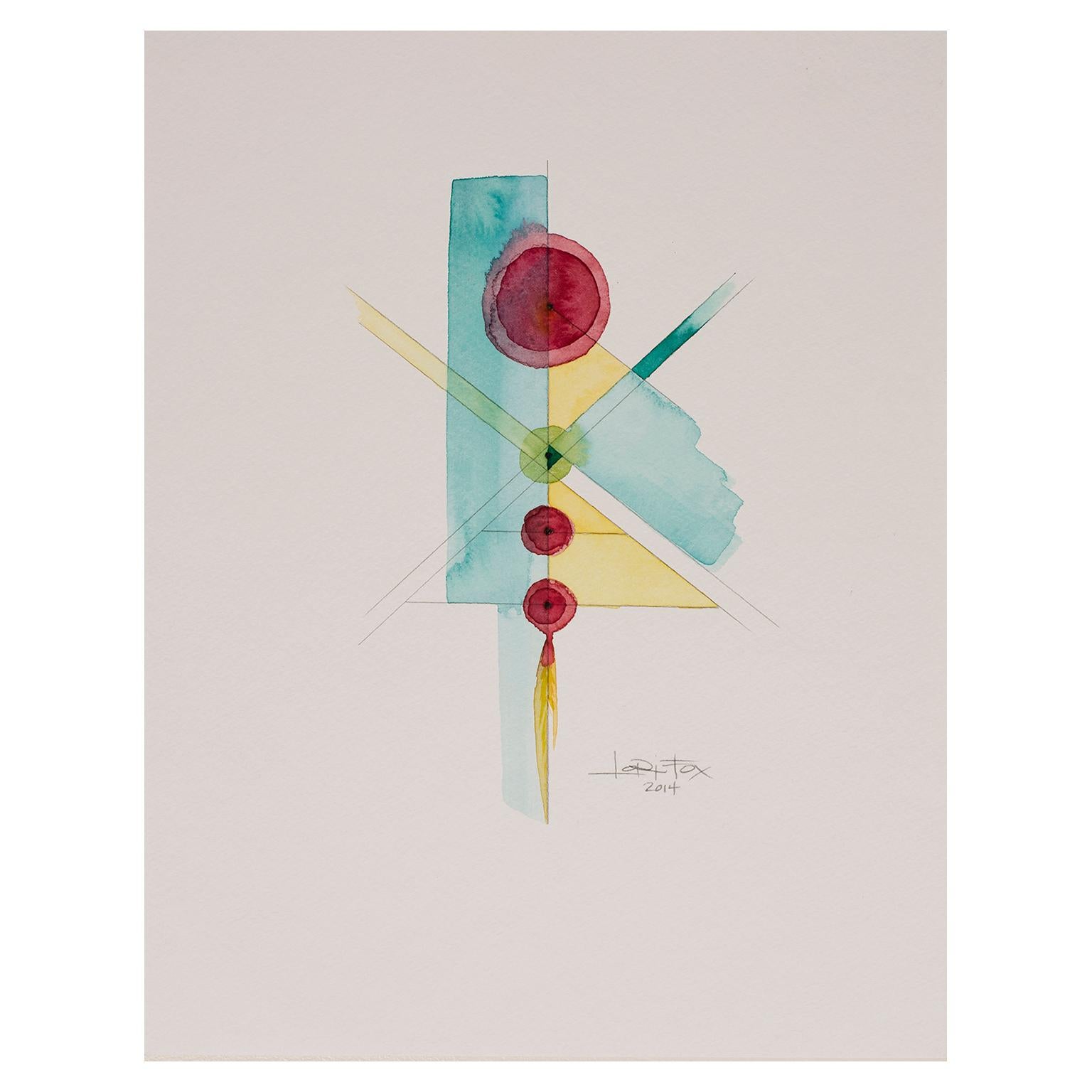 Totem 2.003 by Lori Fox. Abstract light blue, red, yellow and green watercolour im Angebot 1