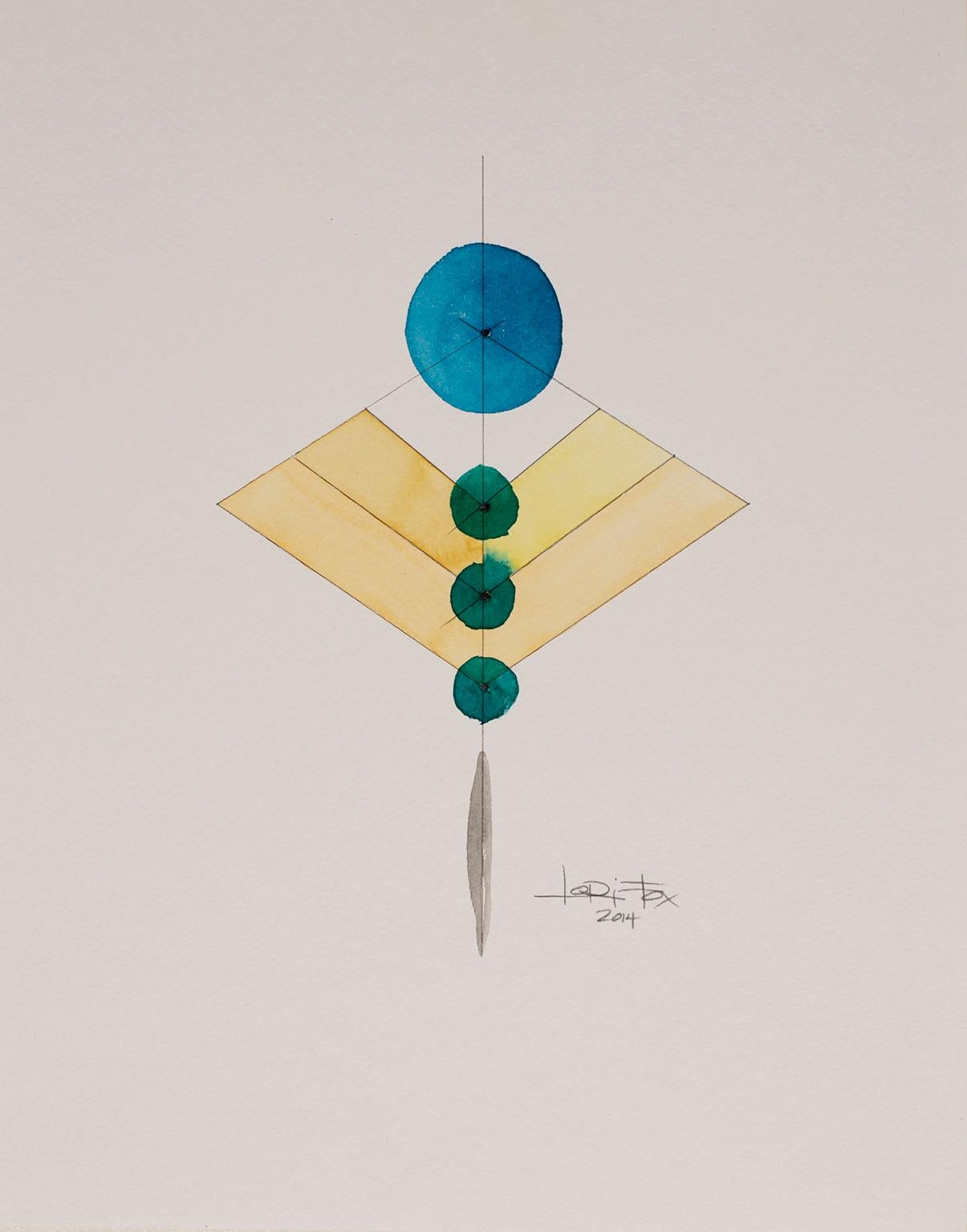 Totem 2.004, 2014 by Lori Fox
Watercolor and graphite on paper. 
14 x 11 inch unframed.  
Framed size is 15.25 x 12.25 x 1.75 inch (ask about framed price)
Yellow, blue, green and black colors make this original from the Totem series by Lori Fox.