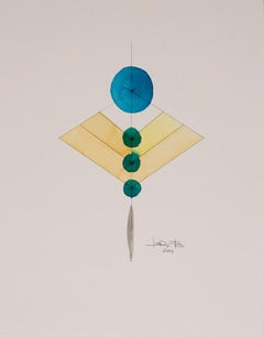 Totem 2.004 by Lori Fox. Abstract yellow, blue, green and black watercolour