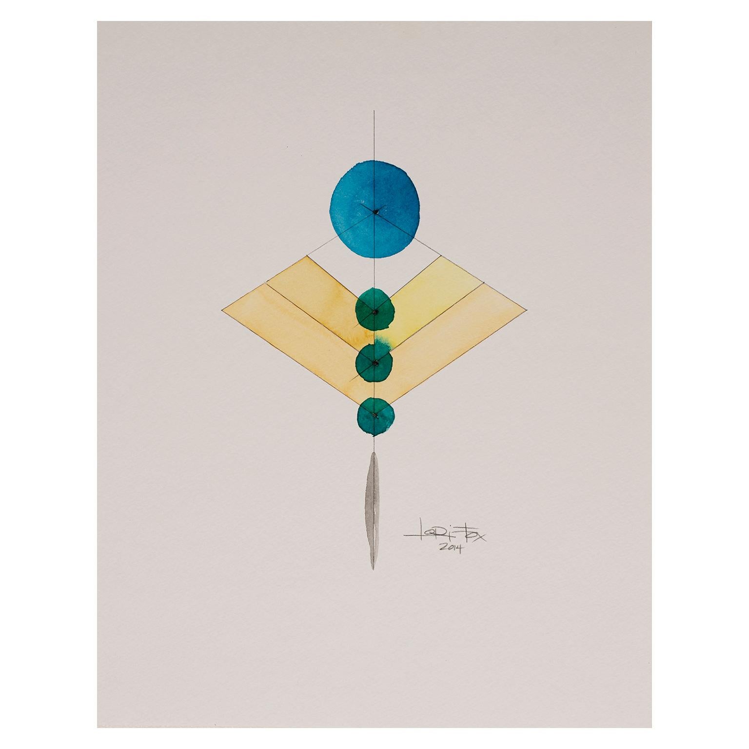 Totem 2.004 by Lori Fox. Abstract yellow, blue, green and black watercolour For Sale 1