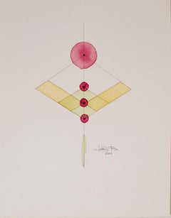 Totem 2.008 by Lori Fox. Abstract geometric yellow, red watercolour on paper
