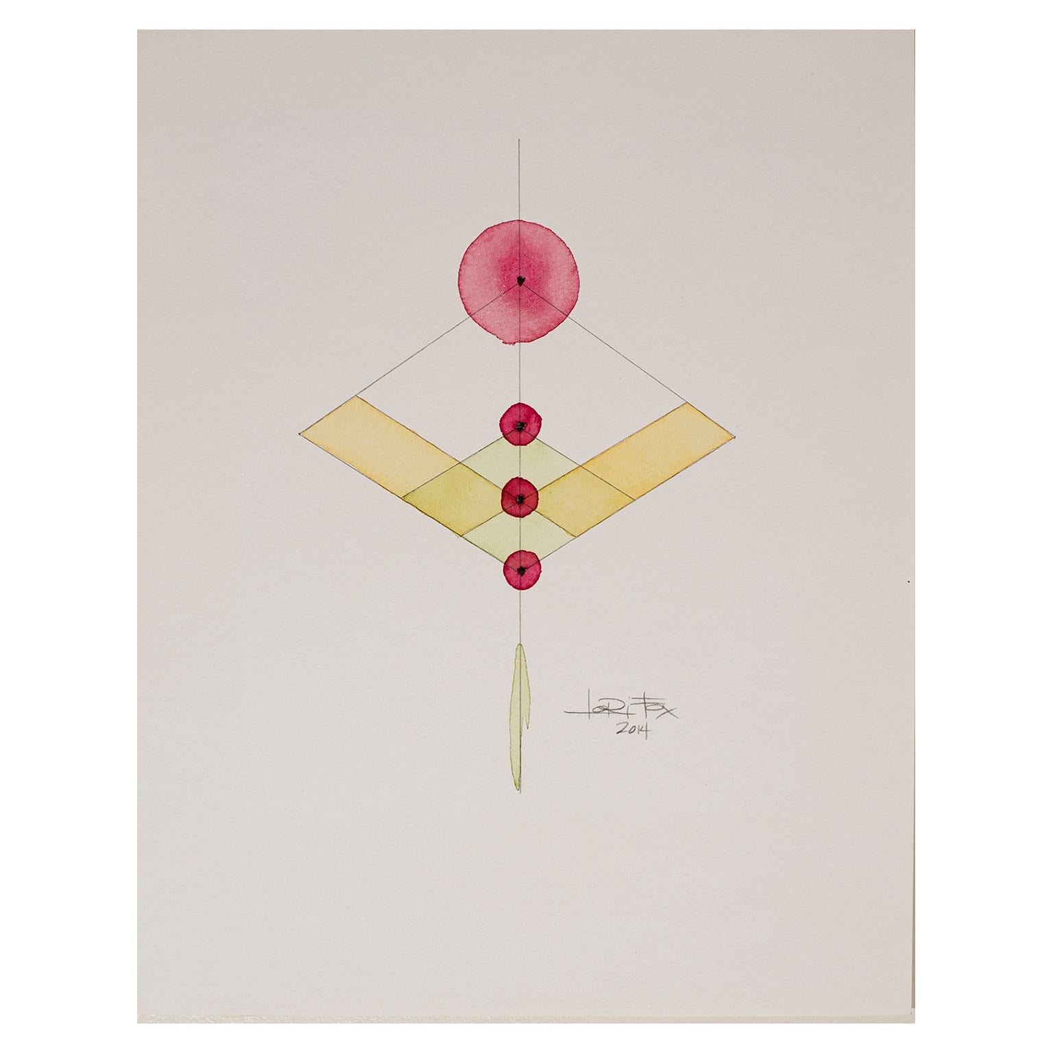Totem 2.008 by Lori Fox. Abstract geometric yellow, red watercolour on paper For Sale 1