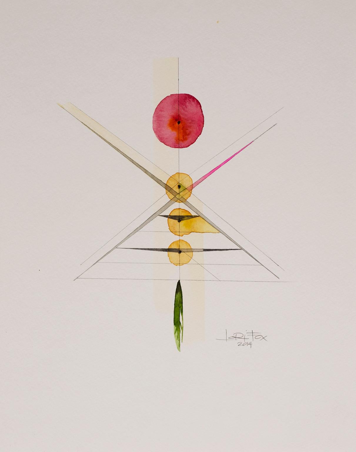 Totem 2.011, 2014 by Lori Fox
Watercolor and graphite on paper. 
14 x 11 inch unframed.  
Framed size is 15.25 x 12.25 x 1.75 inch (ask about framed price)
Red, yellow and green colors make this original from the Totem series by Lori Fox. 

Totem: 