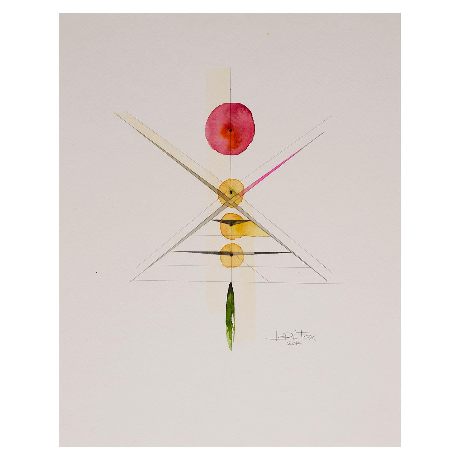 Totem 2.011 by Lori Fox. Abstract red, yellow and green watercolour on paper 1