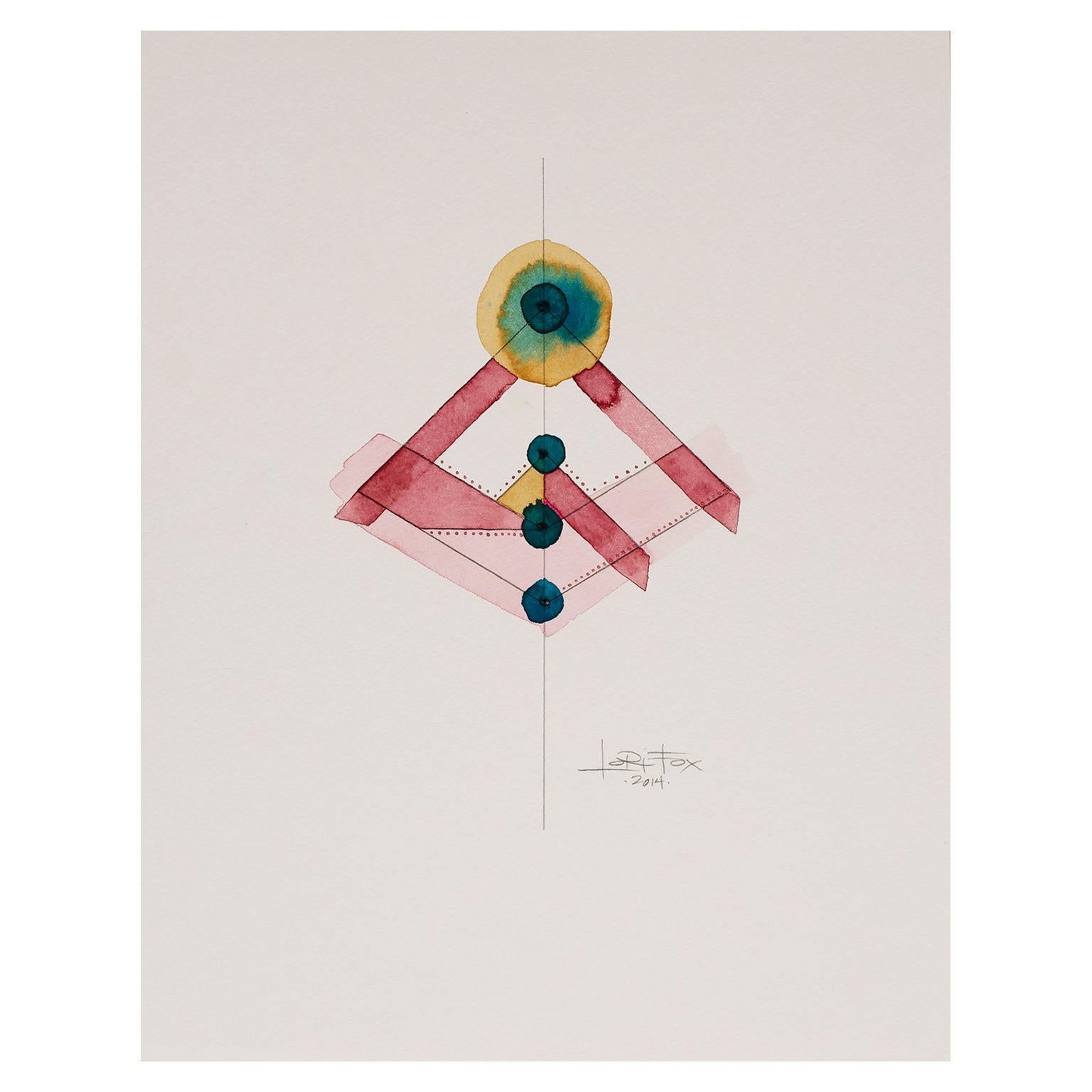 Totem 3.002 by Lori Fox. Red, Pink, Blue, Yellow gold, Teal watercolor on paper im Angebot 1