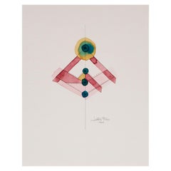Totem 3.002 by Lori Fox. Red, Pink, Blue, Yellow gold, Teal watercolor on paper