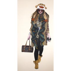 Courtney Walking - Monkey Hat. Contemporary pop portrait oil paint on raw canvas