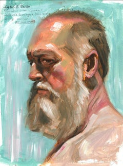 Cyrus E. Dallin by Riley Holloway. Oil on paper portrait painting. Pastel colors