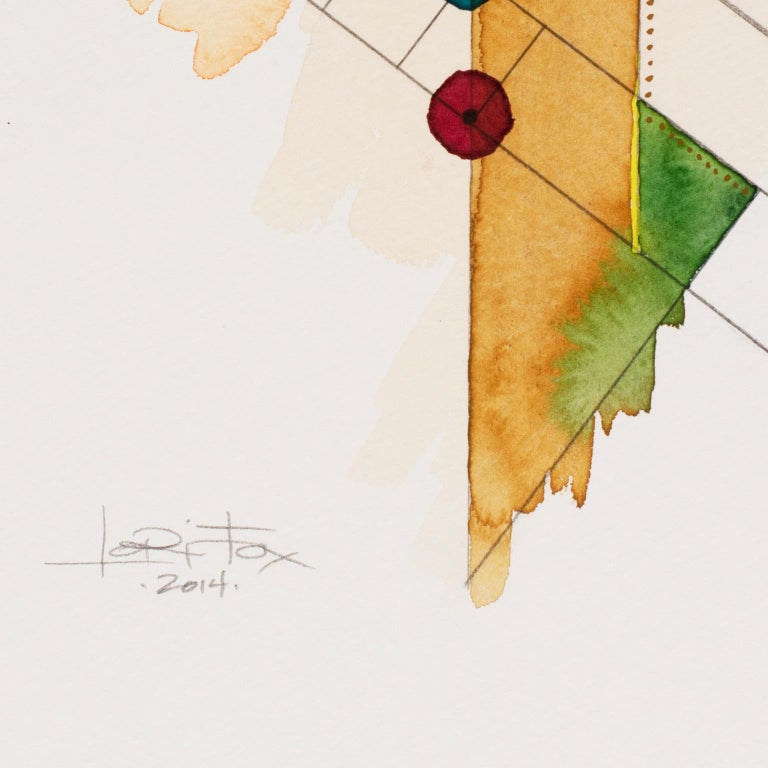Totem 3.004. Abstract architectural forms Watercolor, pencil, oil pastel. Yellow For Sale 1