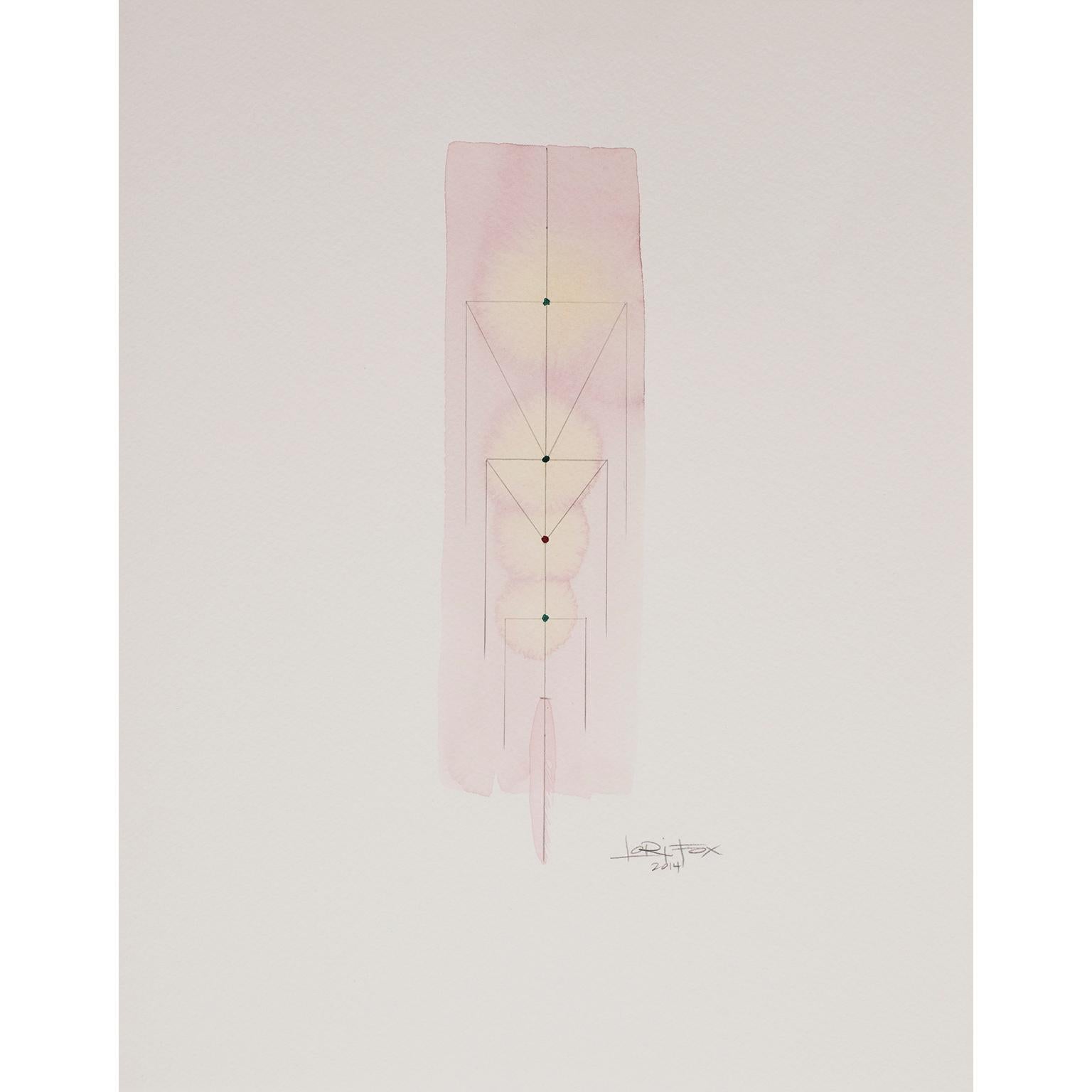 Totem 5.003. Abstract architectural forms Pink and coral watercolor and pencil - Abstract Geometric Art by Lori Fox