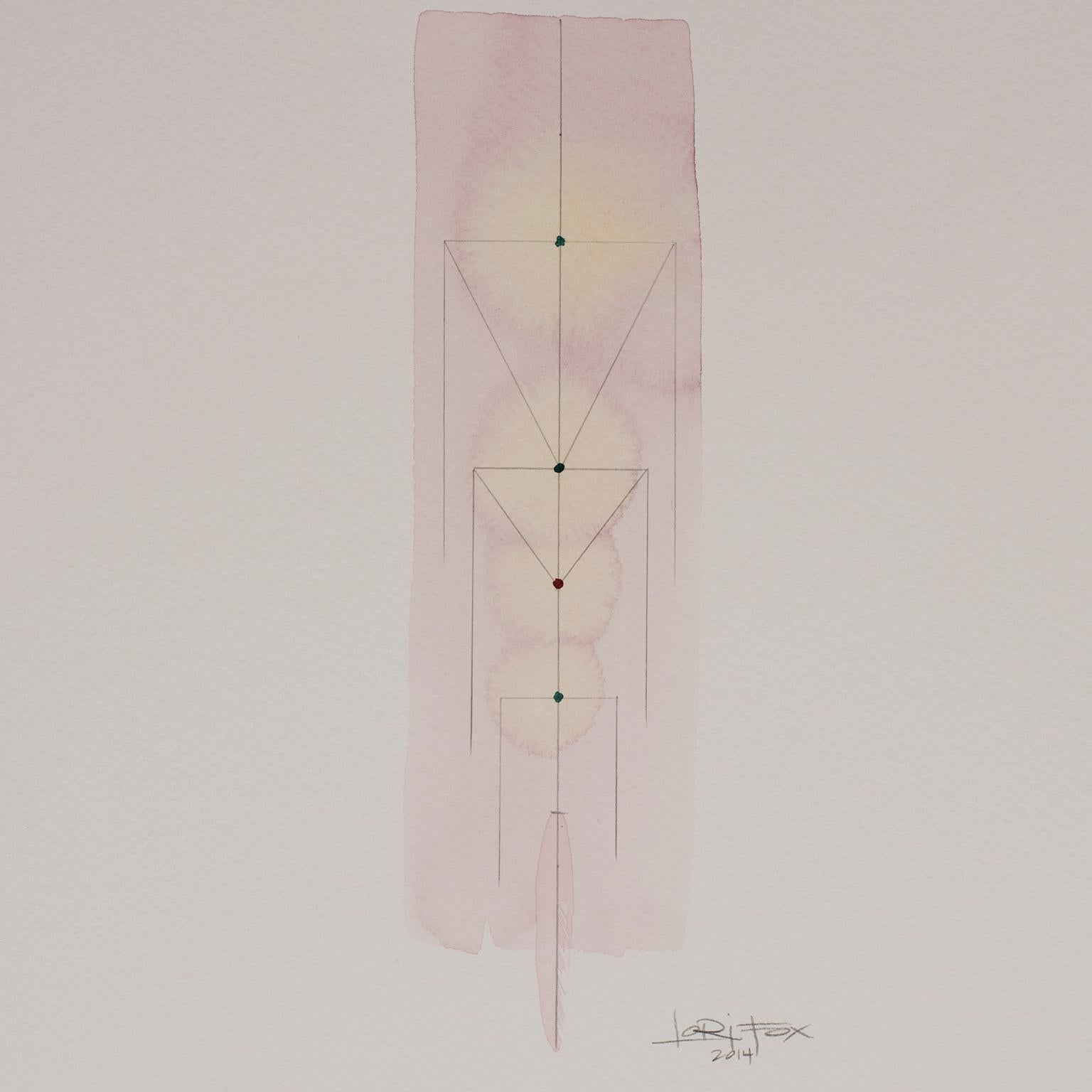 Totem 5.003. Abstract architectural forms Pink and coral watercolor and pencil - Art by Lori Fox