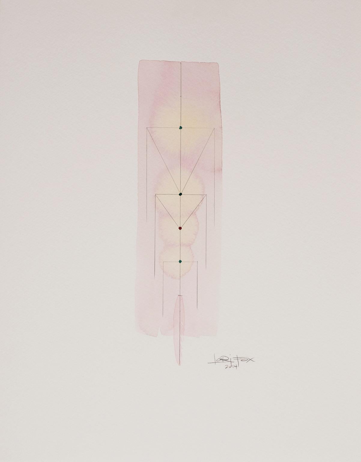 Lori Fox Abstract Drawing - Totem 5.003. Abstract architectural forms Pink and coral watercolor and pencil
