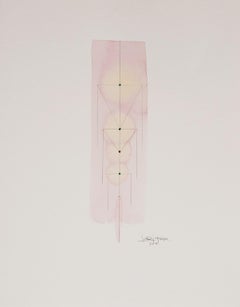 Totem 5.003. Abstract architectural forms Pink and coral watercolor and pencil