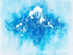 Blue Scratches. Abstract expressionist. Blue pastel hues on paper by Bang Dang
