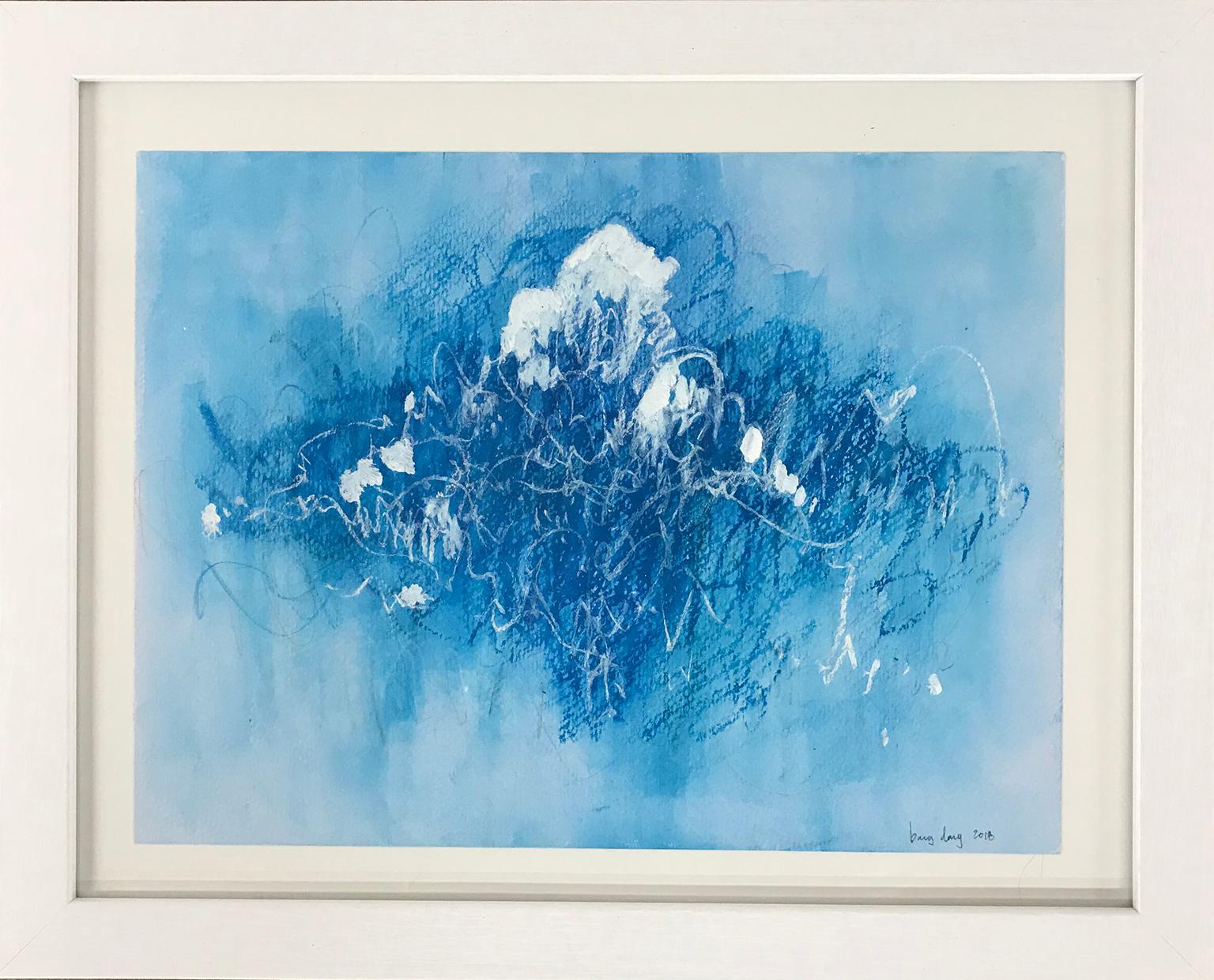 Blue Scratches. Abstract expressionist. Blue pastel colors on paper by Bang Dang For Sale 4