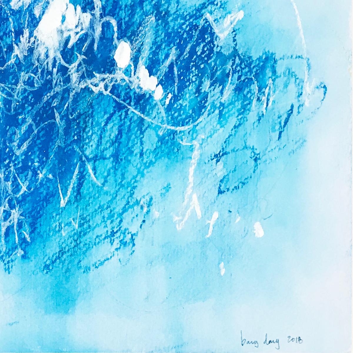 Blue Scratches. Abstract expressionist. Blue pastel colors on paper by Bang Dang For Sale 1