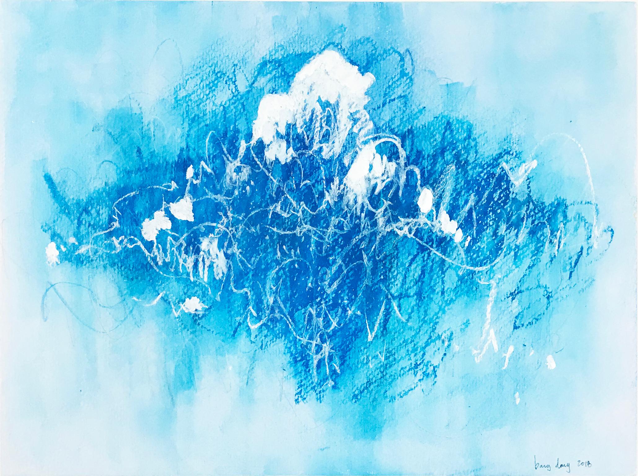 Blue Scratches. Abstract expressionist. Blue pastel colors on paper by Bang Dang For Sale 3