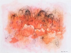 bang dang lon don Orange Cloud 1. Abstract mixed media on paper by Bang Dang. Orange coral
black