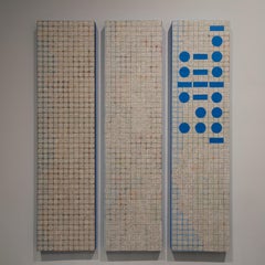 territory by Ann Chisholm. Symbolist Tryptic Mixed media on wood. Blue and white