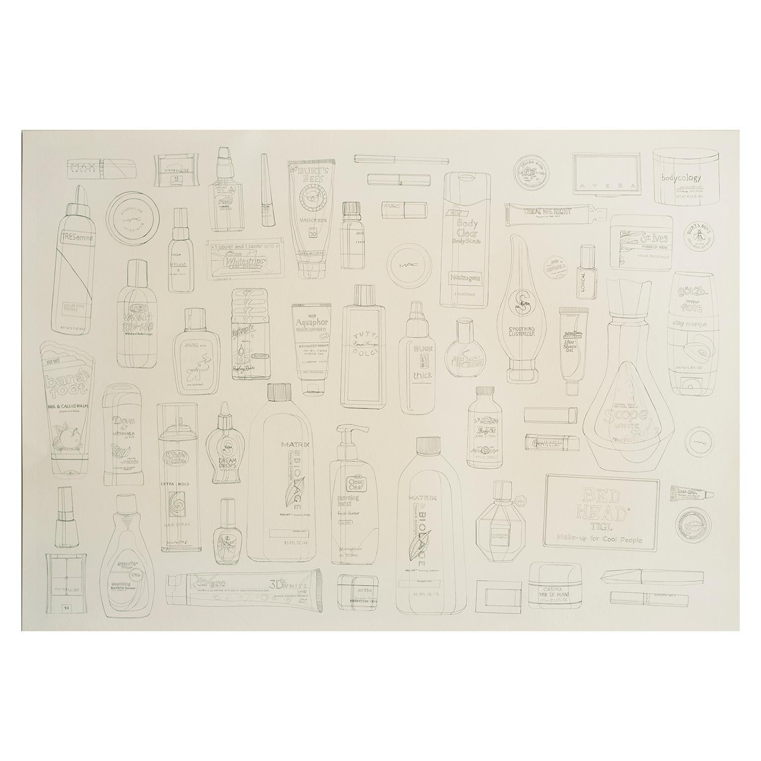Every Beauty Product I Used Today 1 by Courtney Miles. Graphite on paper. Study For Sale 10