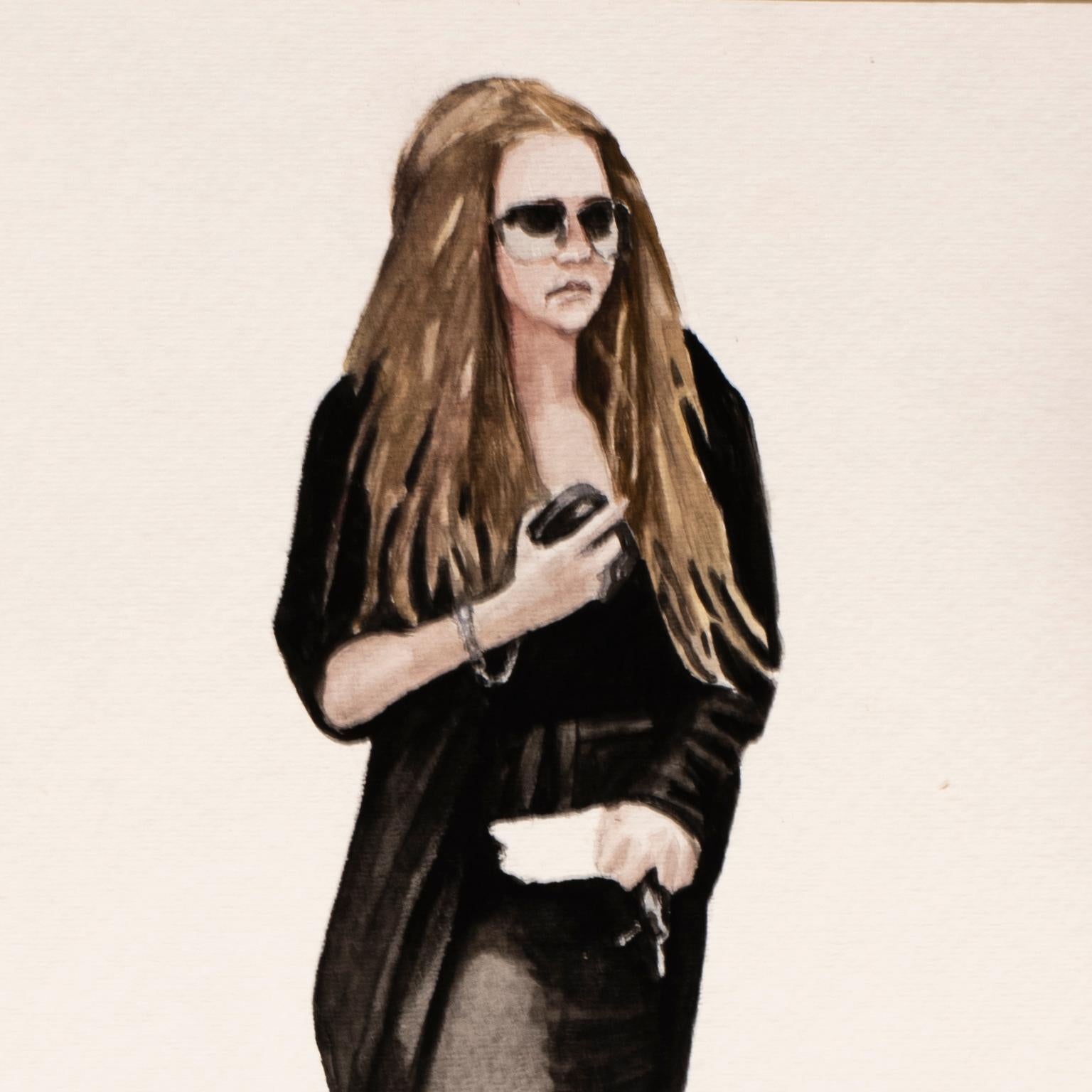 Courtney Incognito 016, Realist painting black attire on paper by Courtney Miles For Sale 1