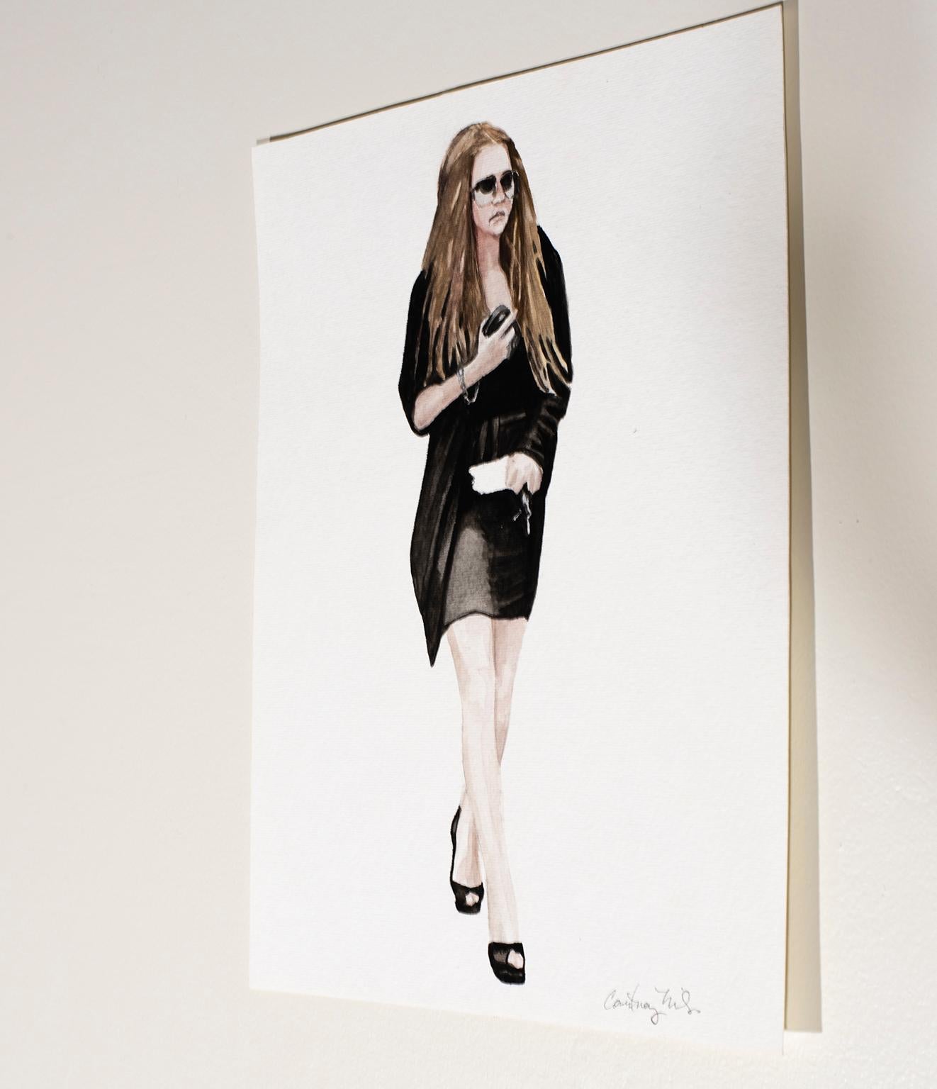 Courtney Incognito 016, Realist painting black attire on paper by Courtney Miles For Sale 4