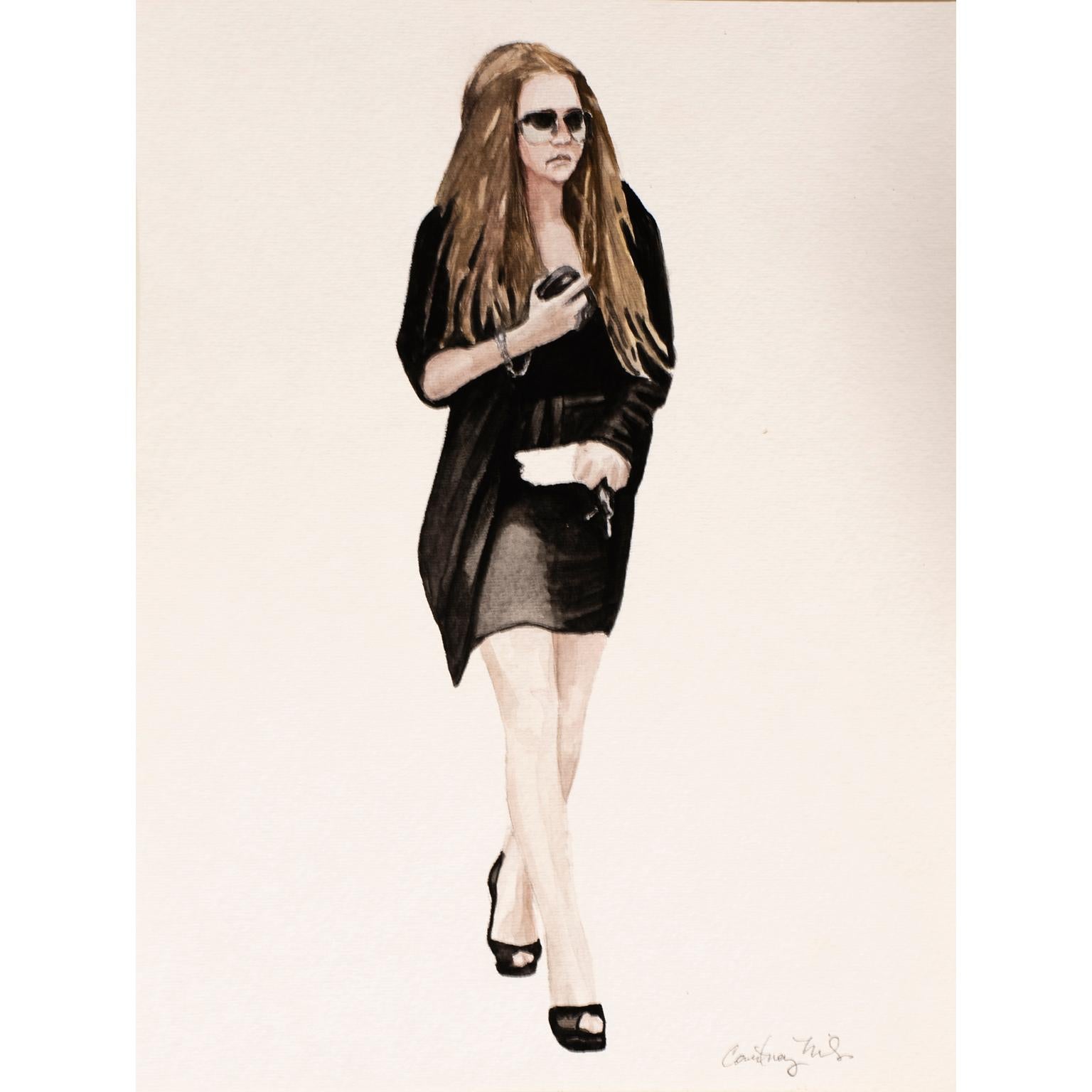 Courtney Incognito 016, Realist painting black attire on paper by Courtney Miles For Sale 5