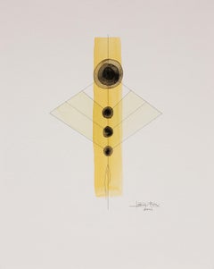 Totem 2.006. Abstract geometric forms. Pencil and watercolor. Black and yellow