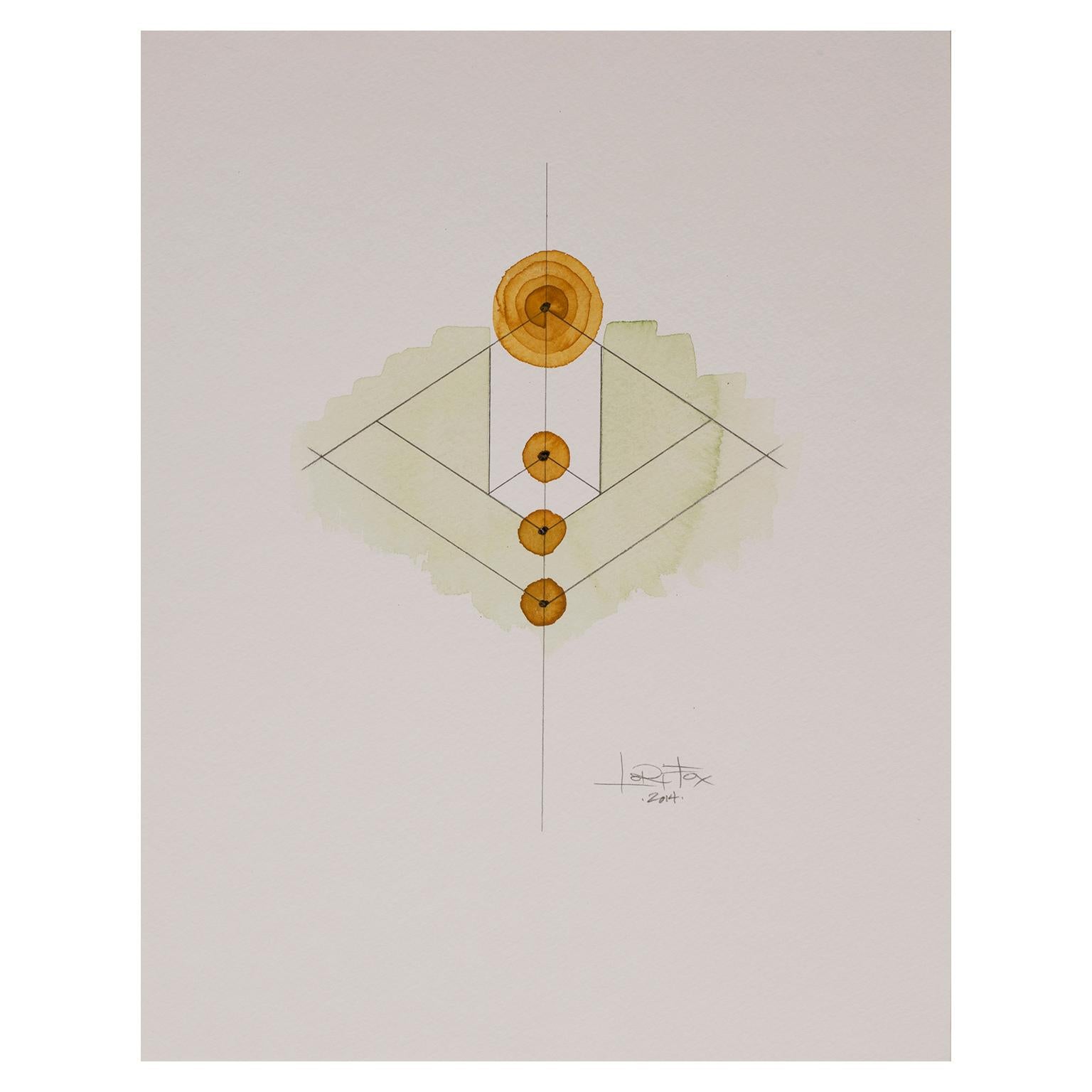 Totem 4.004, 2014 by Lori Fox
Watercolor, pencil and oil pastel on paper. 
14 x 11 inch unframed.  
Framed size is 15.25 x 12.25 x 1.75 inch (ask about framed price)

Totem:  An object as an emblem of revered symbol.

In this second installment of