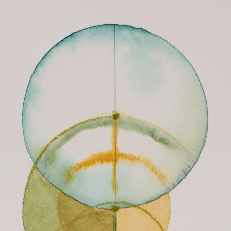 Totem 4.005(2). Abstract circle forms. Watercolor, pastels and pencil. - Gray Abstract Drawing by Lori Fox