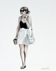 Courtney Incognito 018, Realist fashion painting. Gouache and graphite on paper