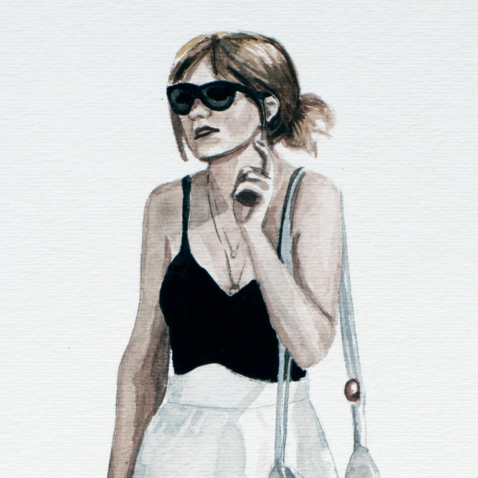 Courtney Incognito 018, Realist fashion painting. Gouache and graphite on paper For Sale 1