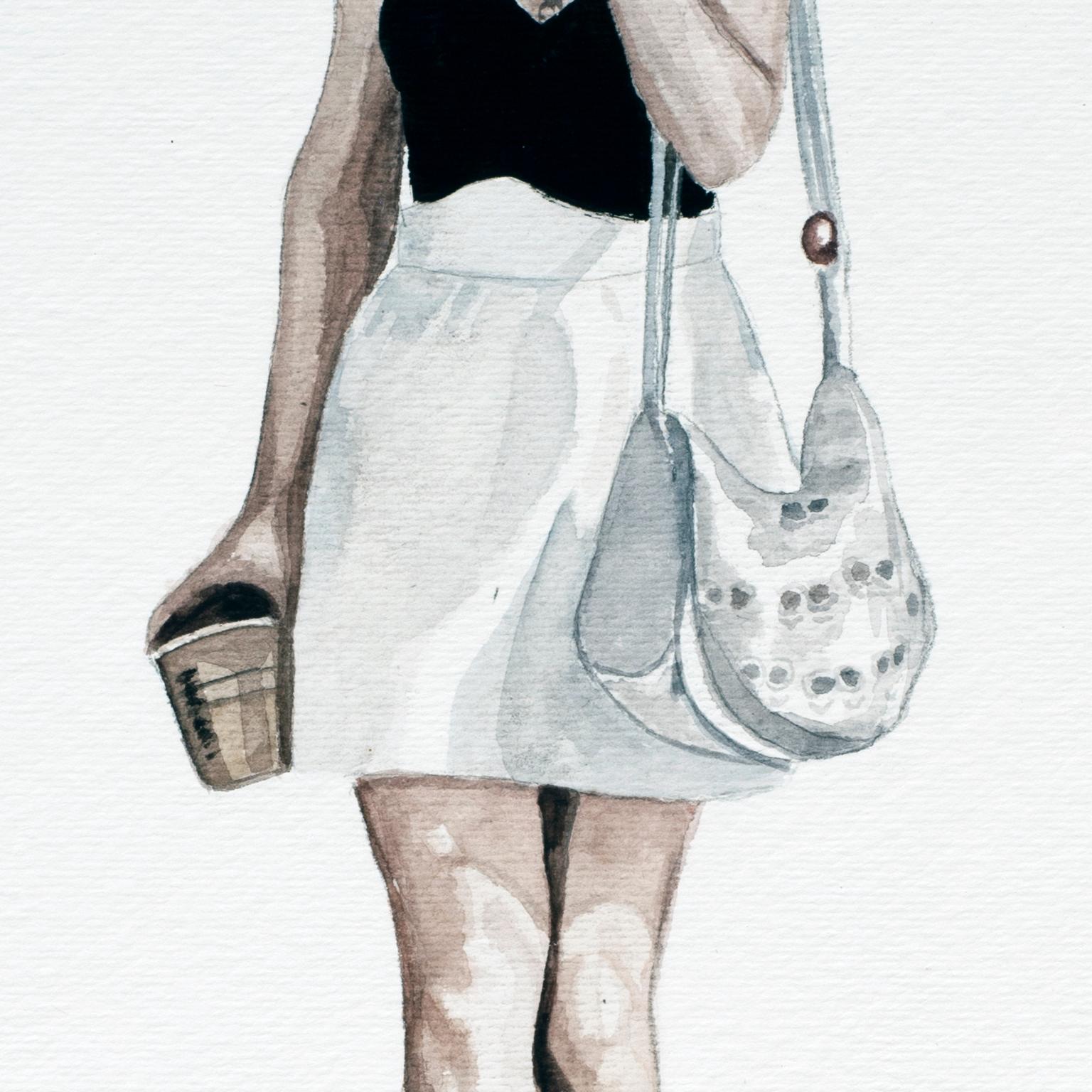 Courtney Incognito 018, Realist fashion painting. Gouache and graphite on paper For Sale 2