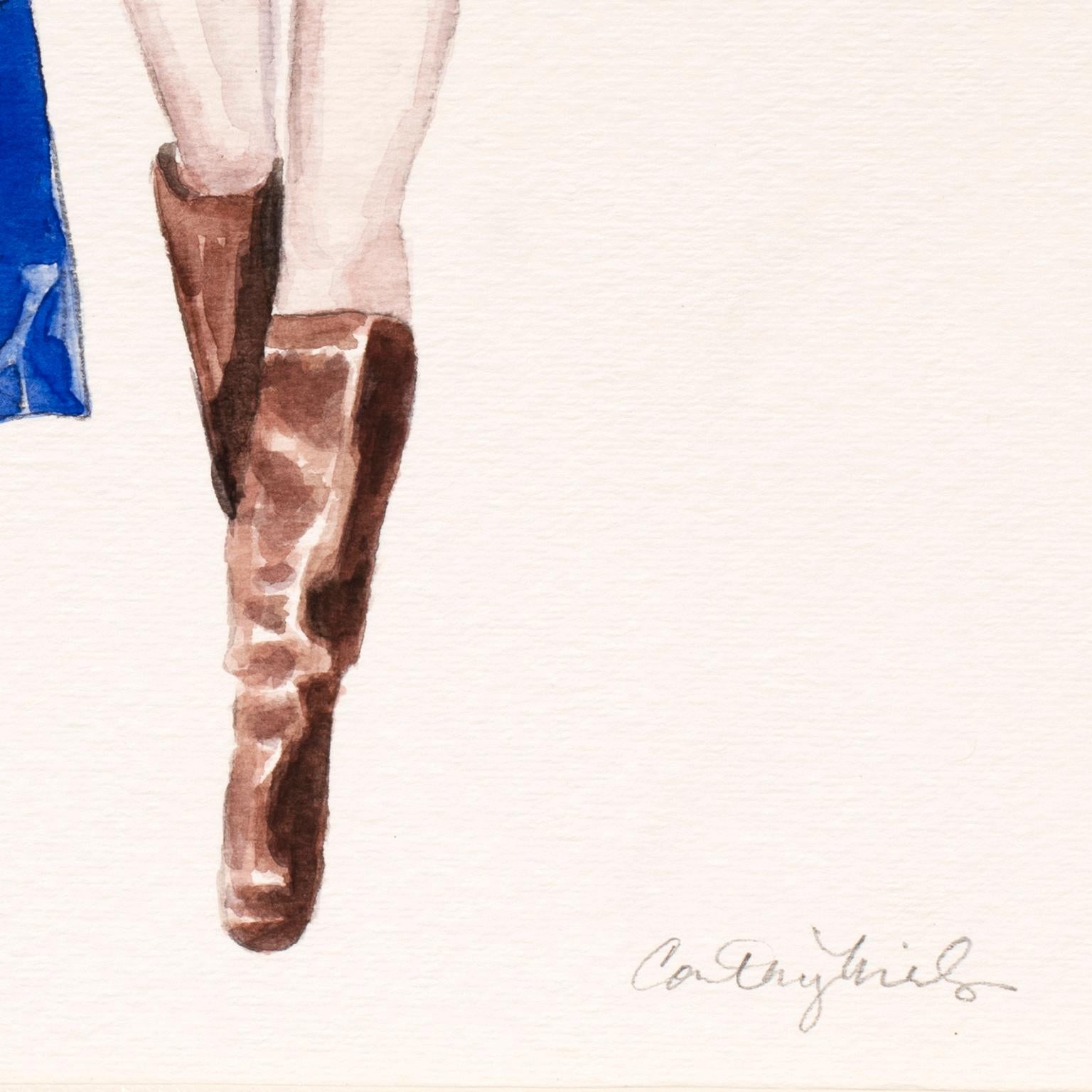 Courtney Incognito 020, Realist painting on paper. Redhead, brown, blue, white For Sale 2