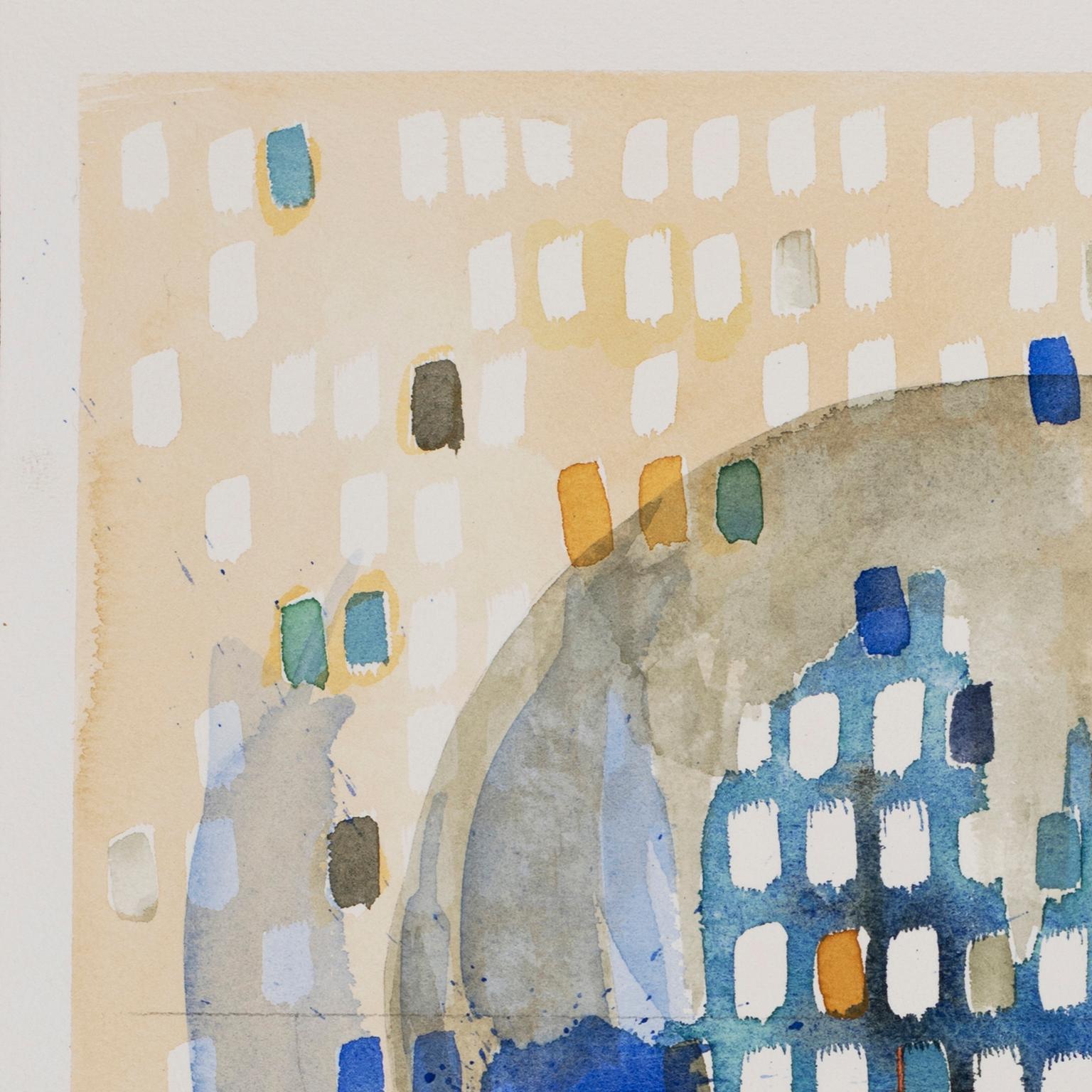 Waxing Crescent “Regeneration” by Lori Fox. Abstract watercolor on paper. Blue For Sale 2